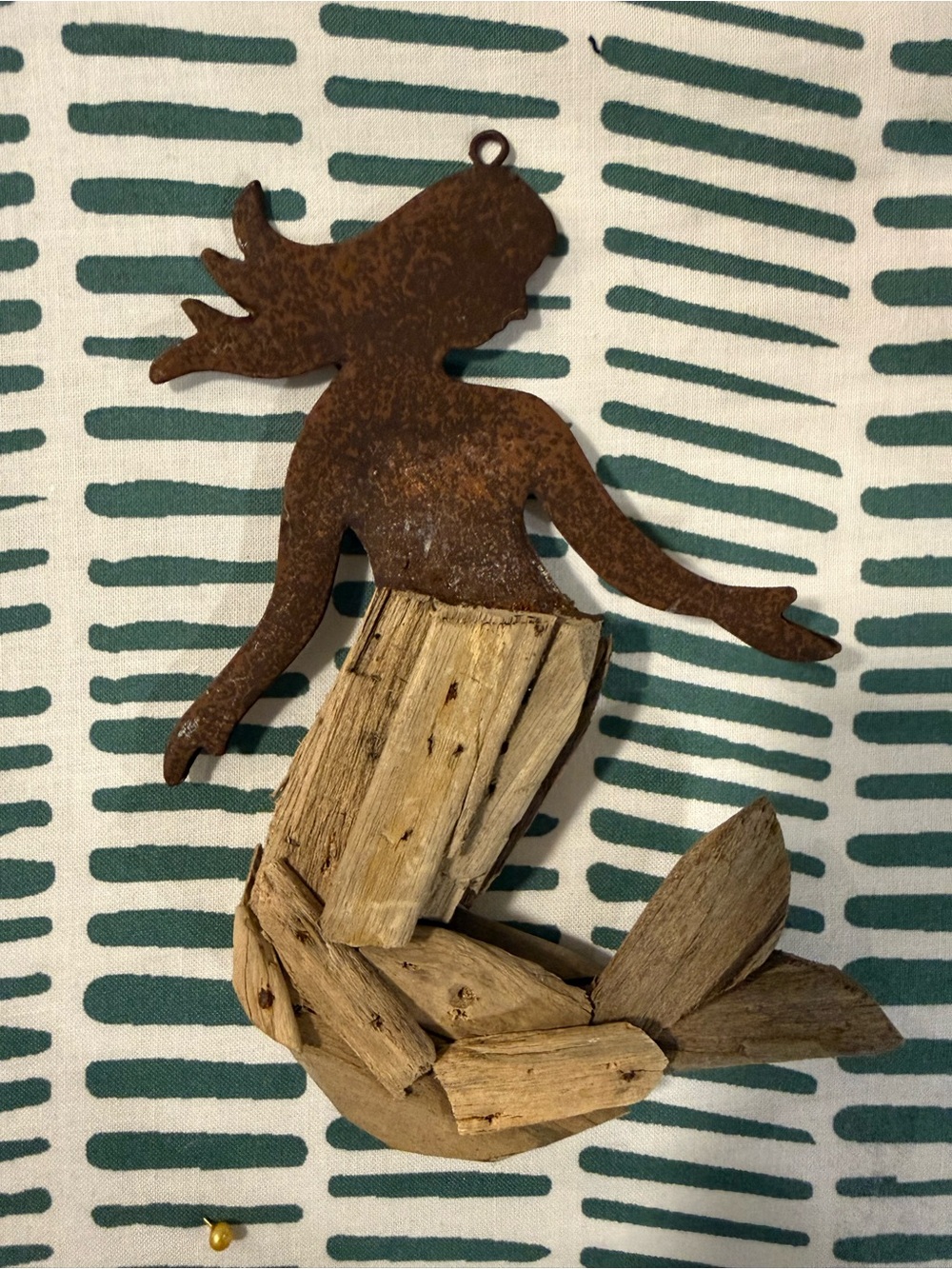 Rustic Driftwood Mermaid Wall Hanging | Metal Coastal Folk Art Beach Decor